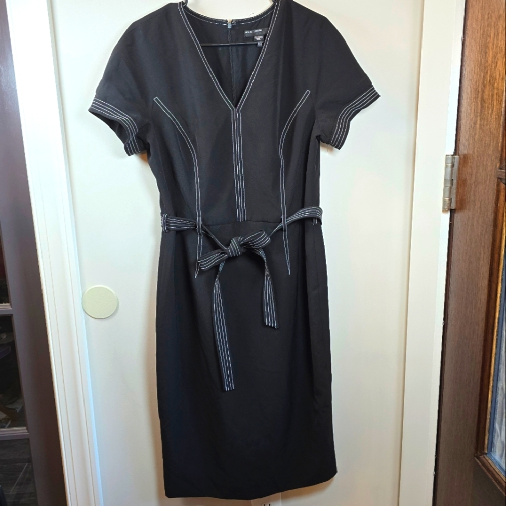 Maggy London Black Sheath Dress Bold White Stitching Size 14 US
